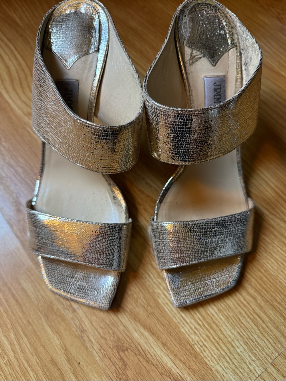 Jimmy Choo Metallic Gold Two-Strap Open-Toe Heels